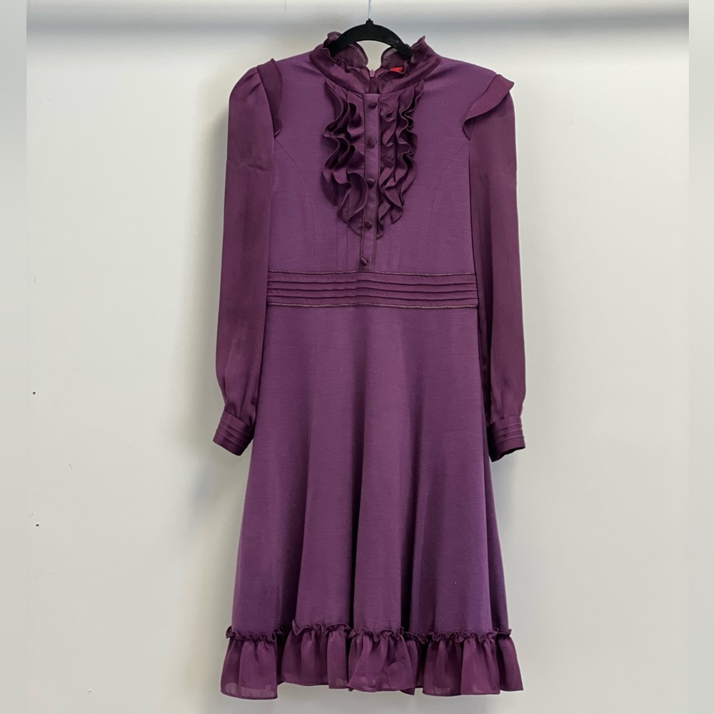 Vintage 70s plum ruffle prairie dress - long sleeve romantic boho dress